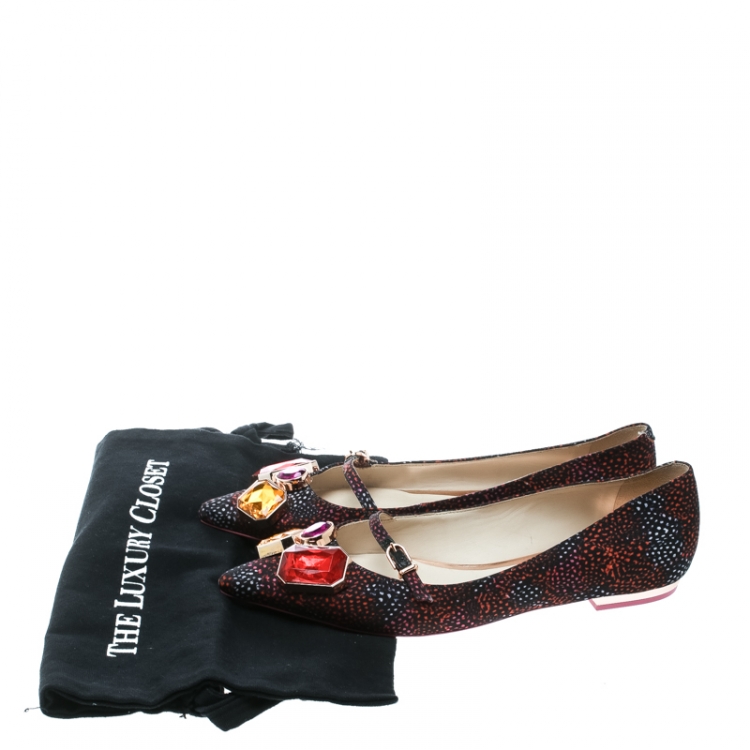 Pre Owned Sophia Webster Multicolor Satin Jewel Embellished Piper Gem Pointed Toe Flats Size 38