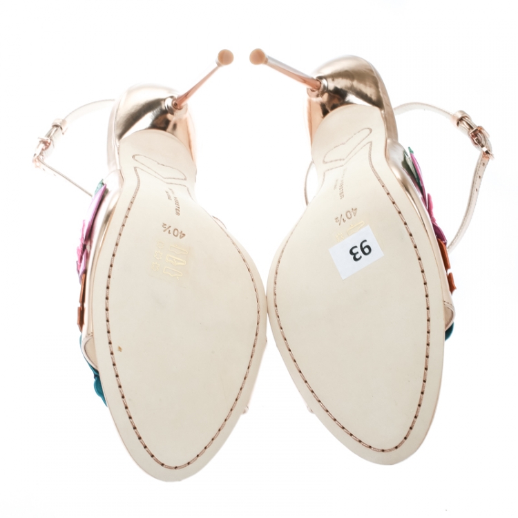 Pre Owned Sophia Webster Rose Gold Leather Hula Floral Embellished Crisscross Sandals Size 40.5