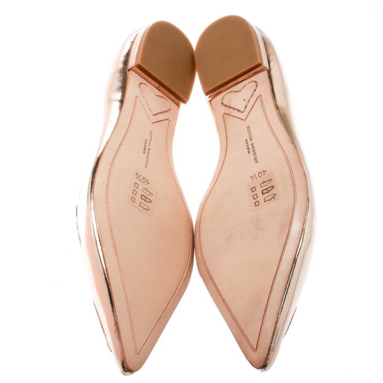 Pre Owned Sophia Webster Metallic Rose Gold Leather Bibi Butterfly Pointed Toe Ballet Flats Size 40.5