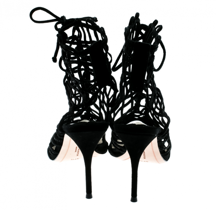 Pre Owned Sophia Webster Black Suede Delphine Peep Toe Cage Sandals Size 39