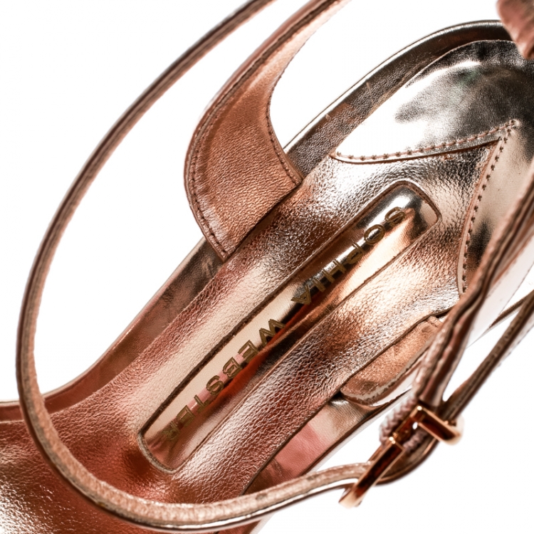 مملوكة مسبقًا Sophia Webster Metallic Rose Gold Leather Lilico Floral Embellished Ankle Wrap Sandals Size 36