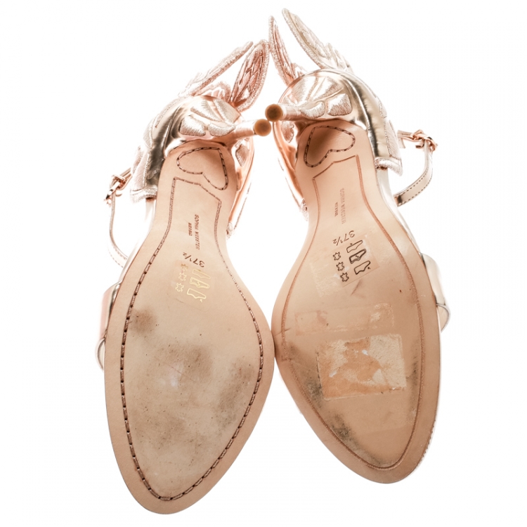 Pre Owned Sophia Webster Metallic Rose Gold Leather Chiara Butterfly Ankle Strap Sandals Size 37.5