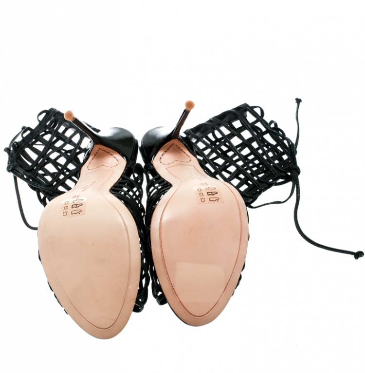 Pre Owned Sophia Webster Black Leather Delphine Peep Toe Cage Sandals Size 38