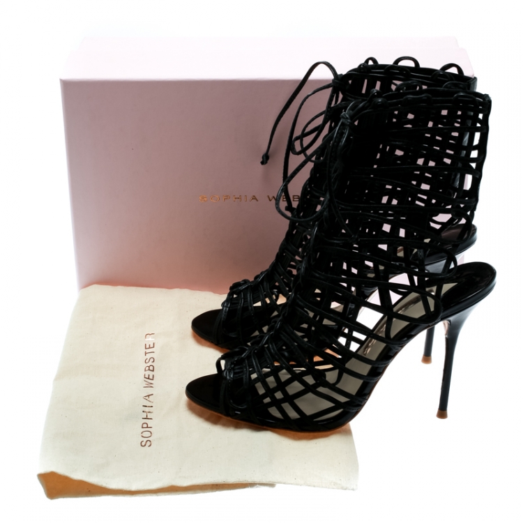 Pre Owned Sophia Webster Black Leather Delphine Peep Toe Cage Sandals Size 38