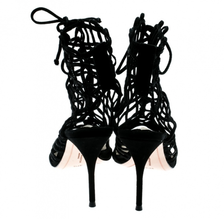 Pre Owned Sophia Webster Black Suede Delphine Peep Toe Cage Sandals Size 38.5
