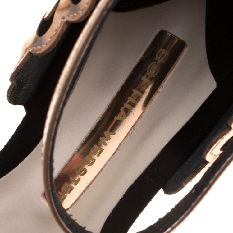 Pre Owned Sophia Webster Black Suede and Laser Cut Rose Gold Leather Evangeline Open Toe Sandals Size 36