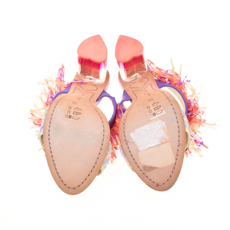 مملوكة مسبقًا Sophia Webster Multicolor Leather And Tweed Fabric Darla Fringe Buckle Slides Size 36