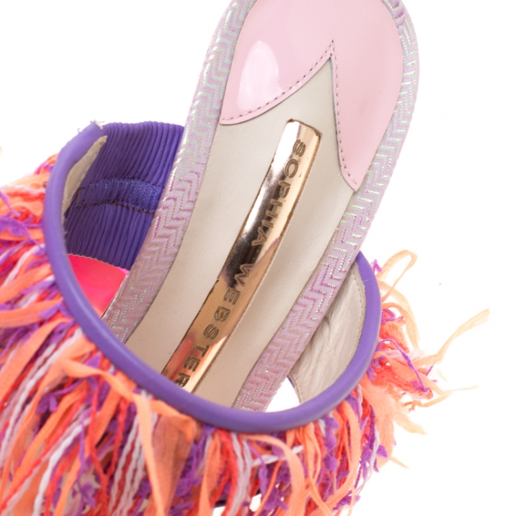 مملوكة مسبقًا Sophia Webster Multicolor Leather And Tweed Fabric Darla Fringe Buckle Slides Size 36