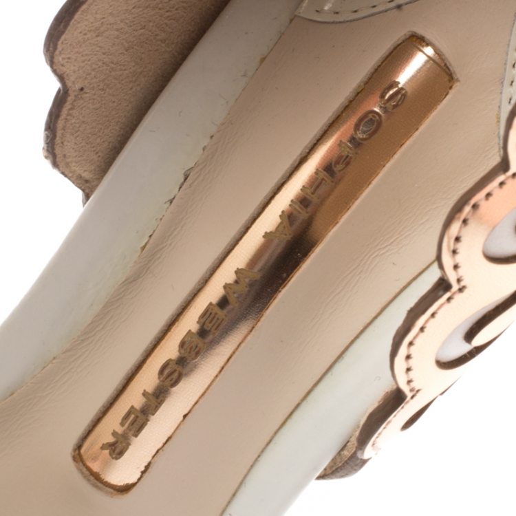 Pre Owned Sophia Webster White and Laser Cut Rose Gold Leather Evangeline Open Toe Sandals Size 36