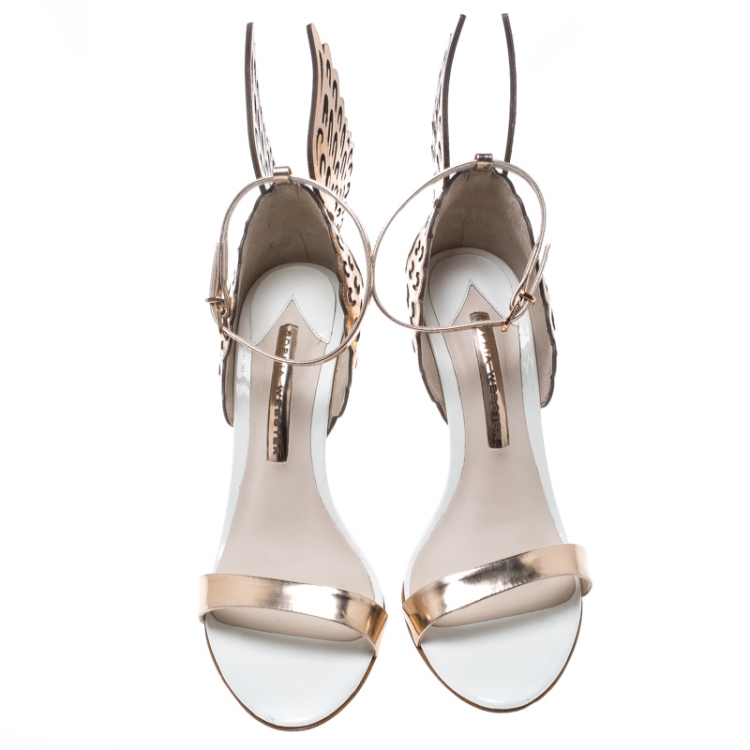 Pre Owned Sophia Webster White and Laser Cut Rose Gold Leather Evangeline Open Toe Sandals Size 36