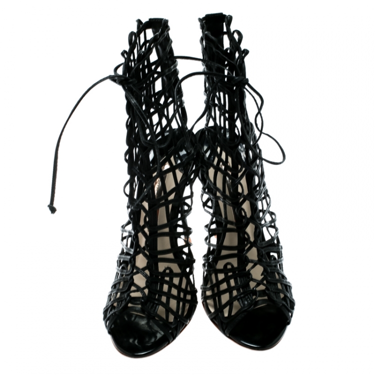 Pre Owned Sophia Webster Black Suede Delphine Peep Toe Cage Sandals Size 39