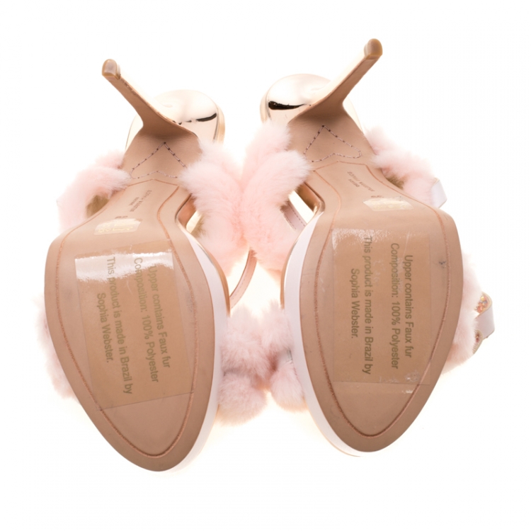 Pre Owned Sophia Webster Pink Faux Fur And Leather Bella Bow Embellished Ankle Strap Sandals Size 39
