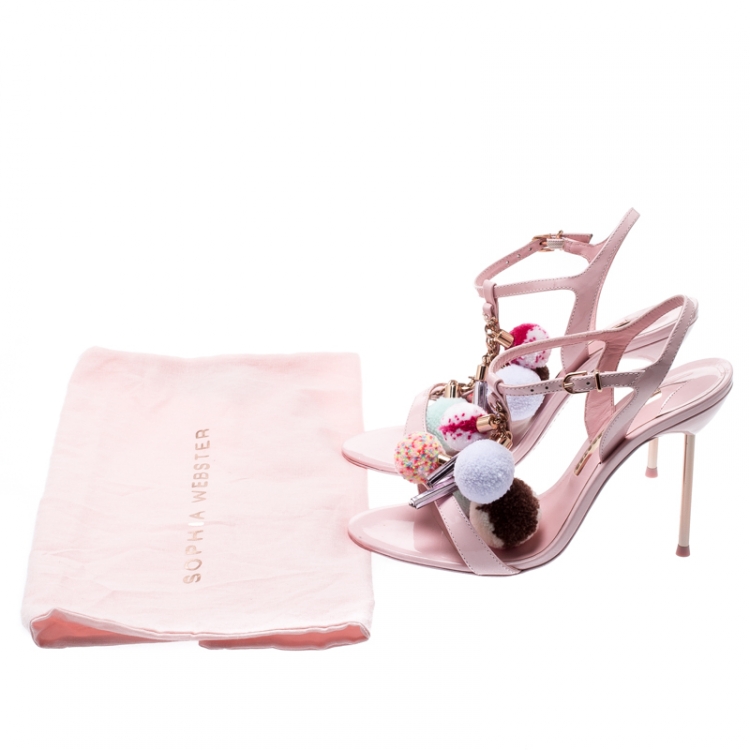 Pre Owned Sophia Webster Pale Pink Layla Pom Pom Embellished T-Strap Sandals Size 38