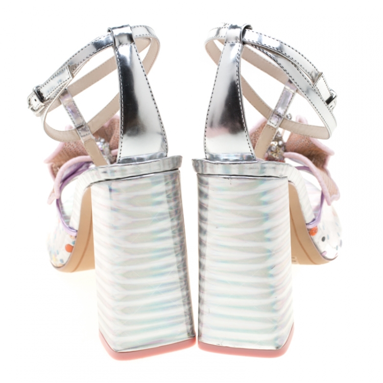 Pre Owned Sophia Webster Multicolor Metallic Leather And PVC Lana Crystal Embellished Block Heel Sandals Size 42