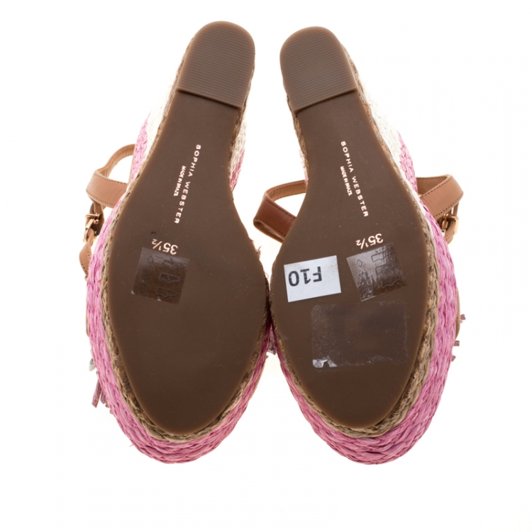 Pre Owned Sophia Webster Brown Leather Lucita Tassel Detail Espadrille Wedge Sandals Size 35.5