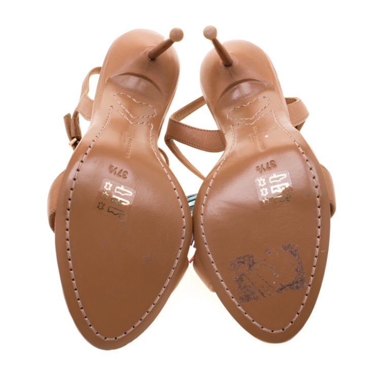 Pre Owned Sophia Webster Brown Leather Layla Fringe Tassel Sandals Size 37.5
