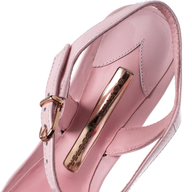 Pre Owned Sophia Webster Pink Leather Layla Pom Pom Embellished T-Strap Sandals Size 36.5