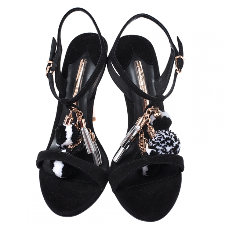 Pre Owned Sophia Webster Black Suede Layla Pompom Sandals Size 40.5
