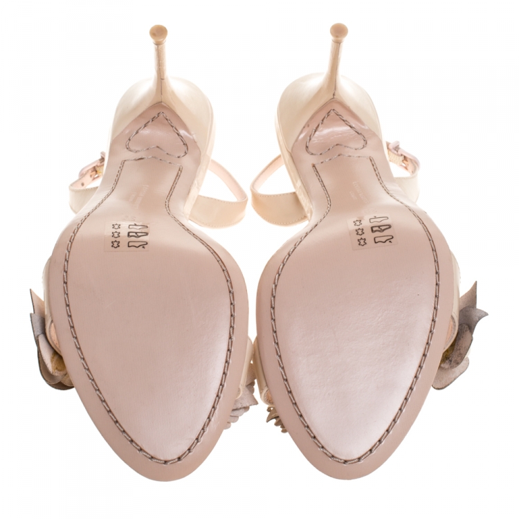Pre Owned Sophia Webster Beige Patent Leather Lilico Applique Ankle Strap Sandals Size 39