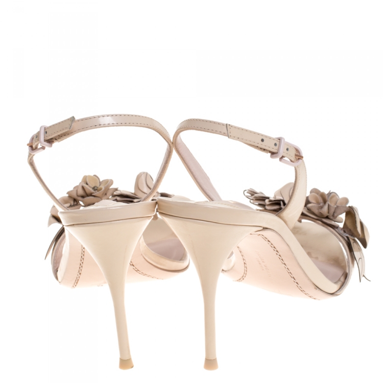 Pre Owned Sophia Webster Beige Patent Leather Lilico Applique Ankle Strap Sandals Size 39
