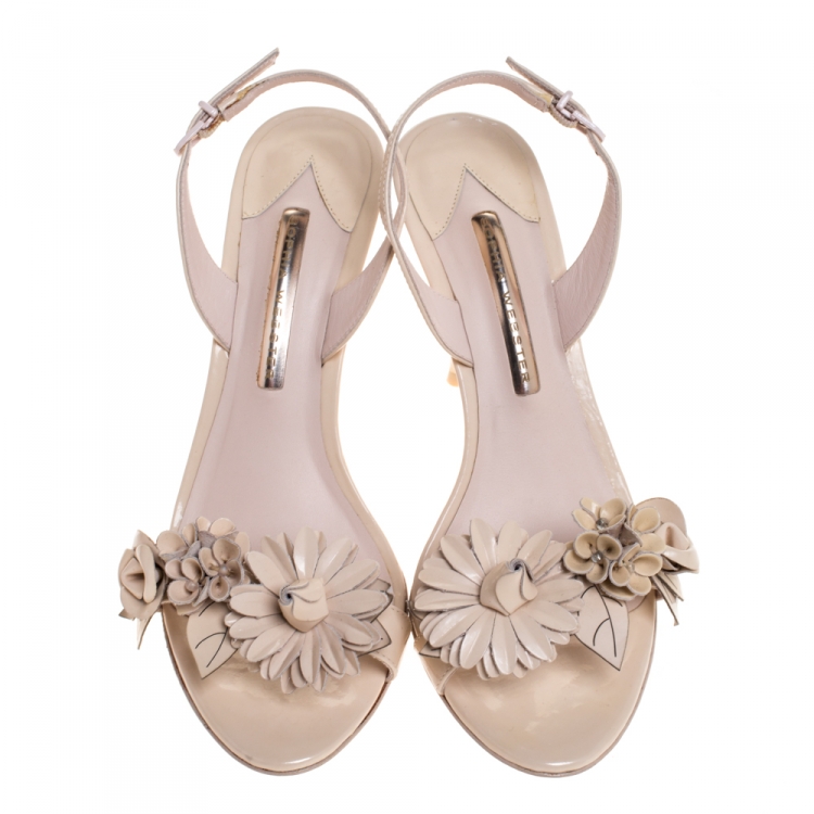 Pre Owned Sophia Webster Beige Patent Leather Lilico Applique Ankle Strap Sandals Size 39