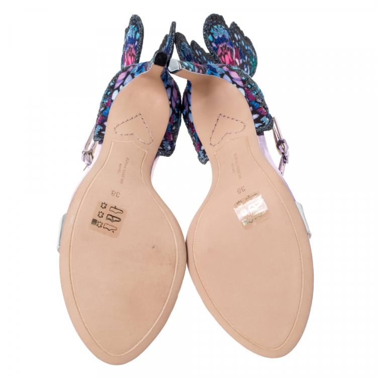 Pre Owned Sophia Webster Multicolor Leather and Lace Fabric Chiara Butterfly Ankle Strap Sandals Size 38