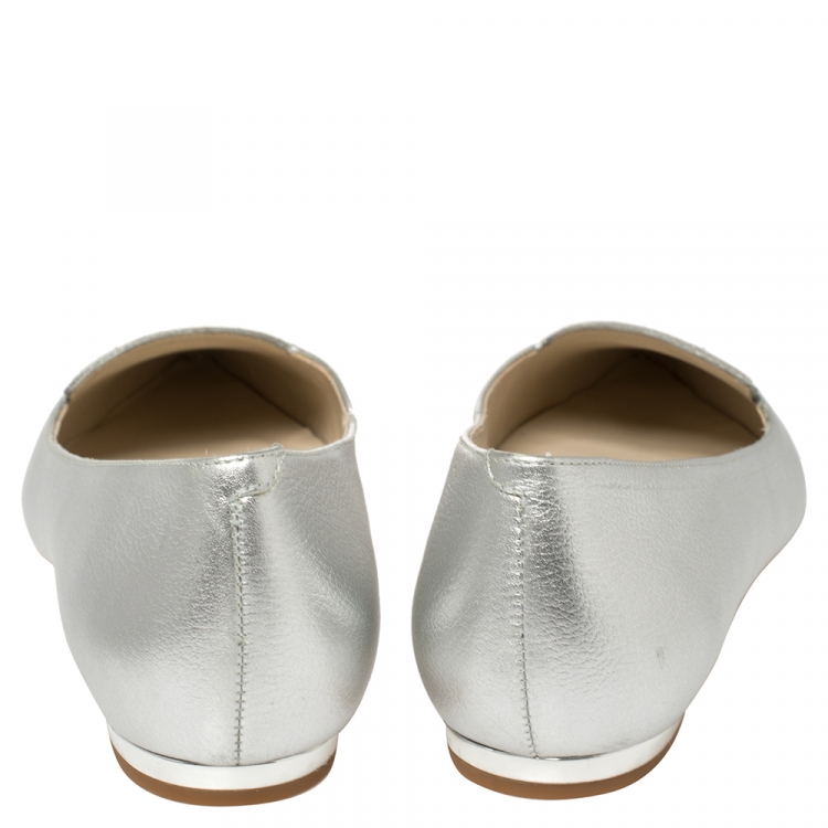 Pre Owned Sophia Webster Silver Leather Bibi Butterfly Flats Size 38.5