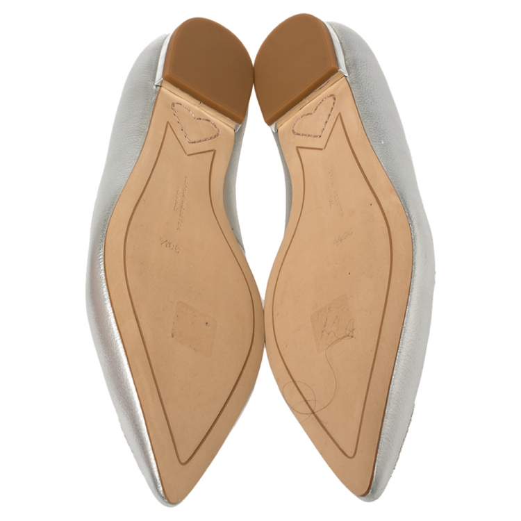 Pre Owned Sophia Webster Silver Leather Bibi Butterfly Flats Size 38.5