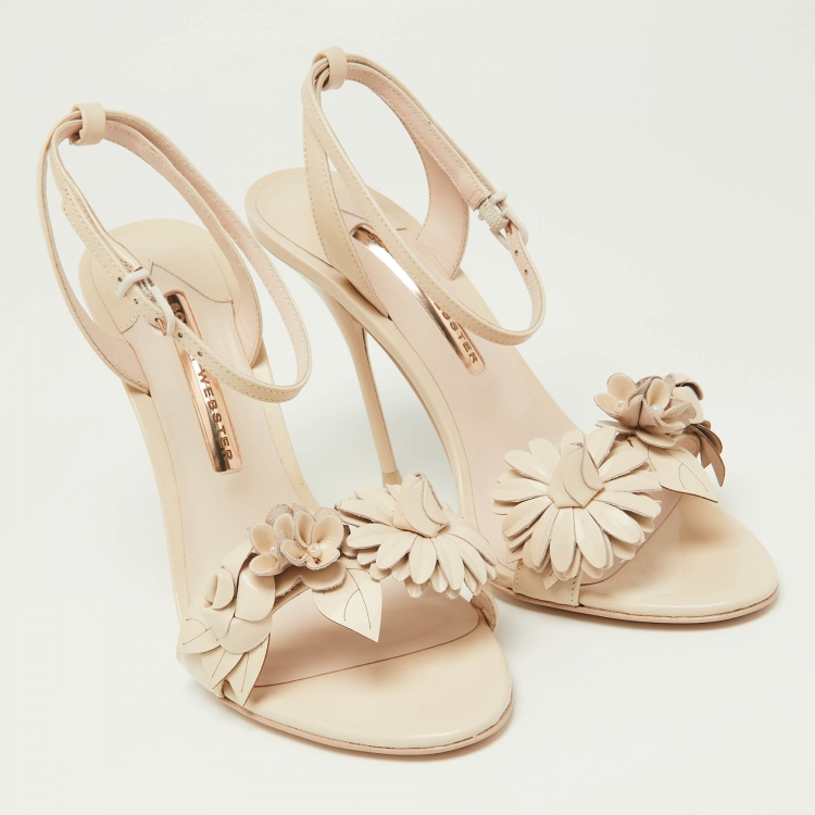 Pre Owned Sophia Webster Beige Patent Leather Lilico Floral Embellished Ankle Strap Sandals Size 39