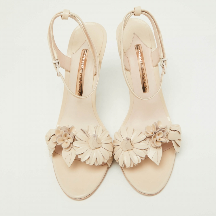 Pre Owned Sophia Webster Beige Patent Leather Lilico Floral Embellished Ankle Strap Sandals Size 39
