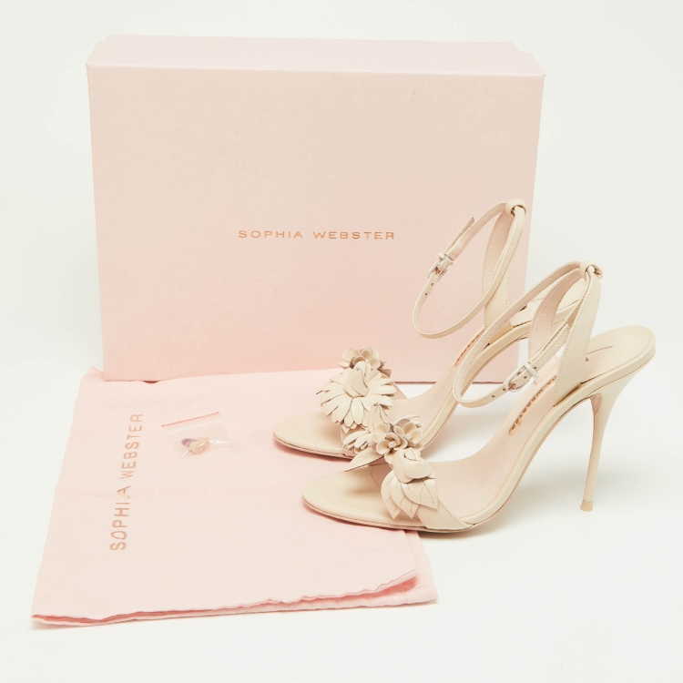Pre Owned Sophia Webster Beige Patent Leather Lilico Floral Embellished Ankle Strap Sandals Size 39