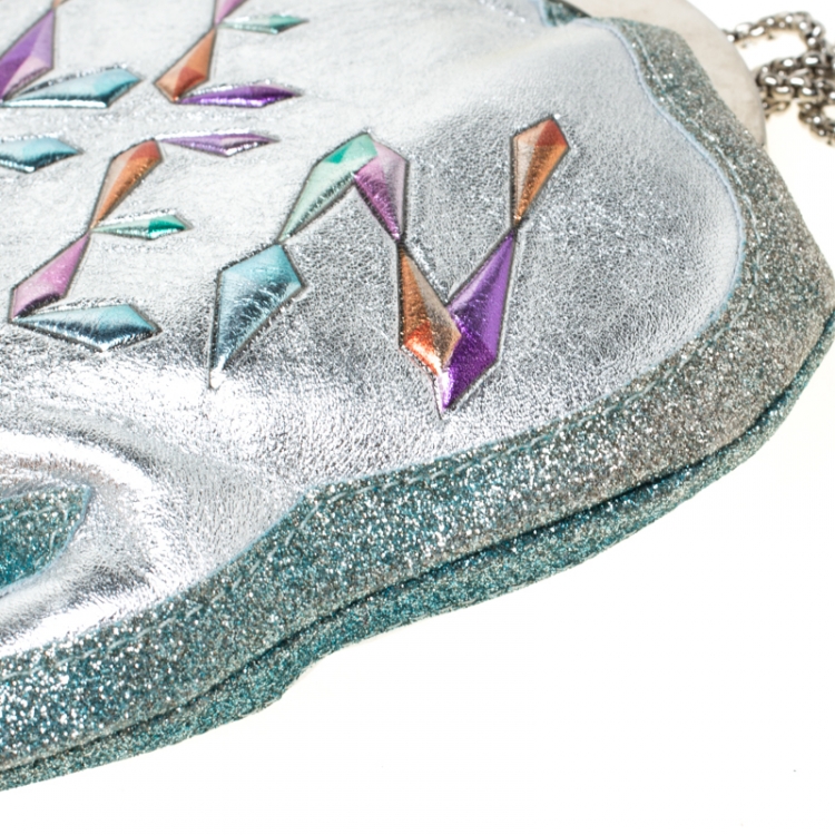 Pre Owned Sophia Webster Multicolor Glitter Leather Ice Queen Speech Bubble Clutch Bag