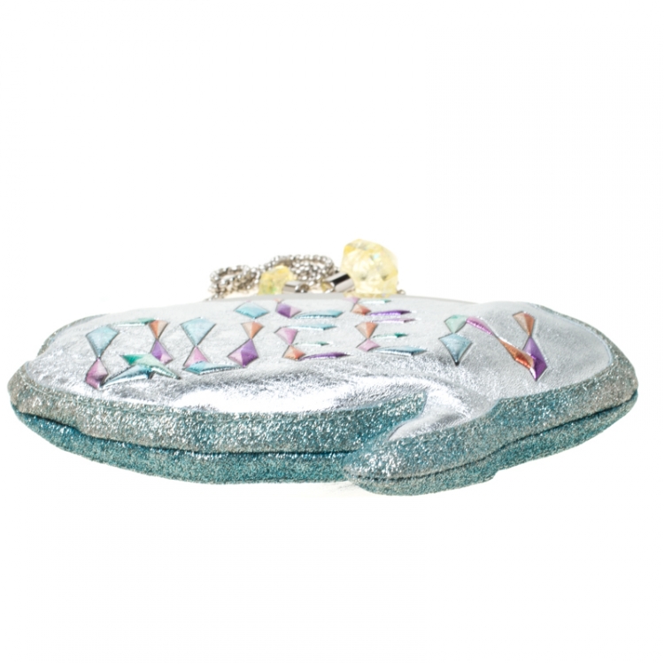 Pre Owned Sophia Webster Multicolor Glitter Leather Ice Queen Speech Bubble Clutch Bag