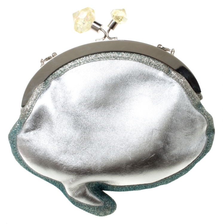 Pre Owned Sophia Webster Multicolor Glitter Leather Ice Queen Speech Bubble Clutch Bag