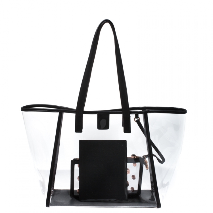 Pre Owned Sophia Webster Clear/Black Dina PVC and Leather Tote