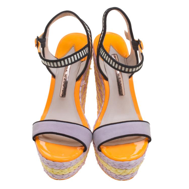 Pre Owned Sophia Webster Multicolor Suede and Patent Leather Lucita Espadrille Wedges Size 36