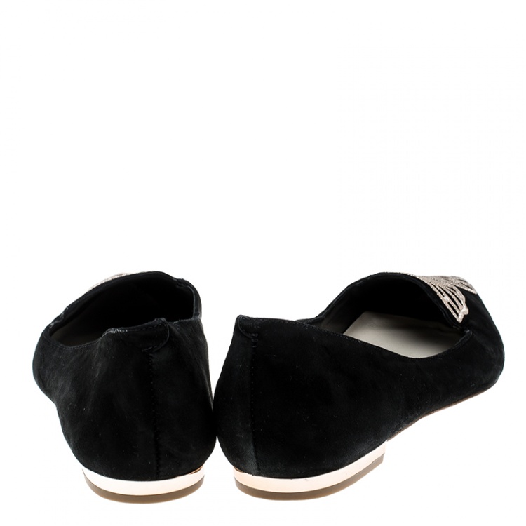 Pre Owned Sophia Webster Black Embroidered Suede Bibi Butterfly Pointed Toe Ballet Flats Size 37.5