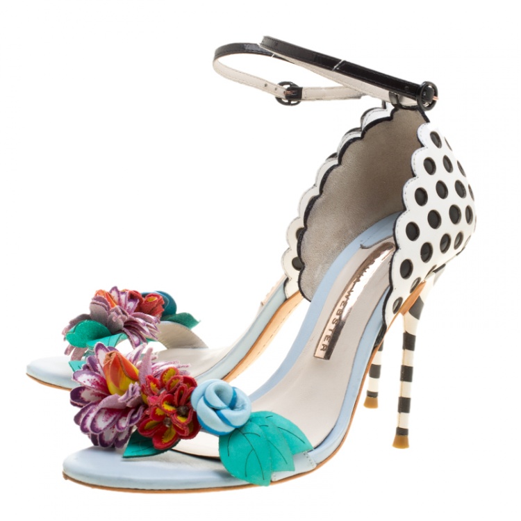 Pre Owned Sophia Webster Multicolor Leather Lilico Flower Embellished Ankle Strap Open Toe Sandals Size 36.5