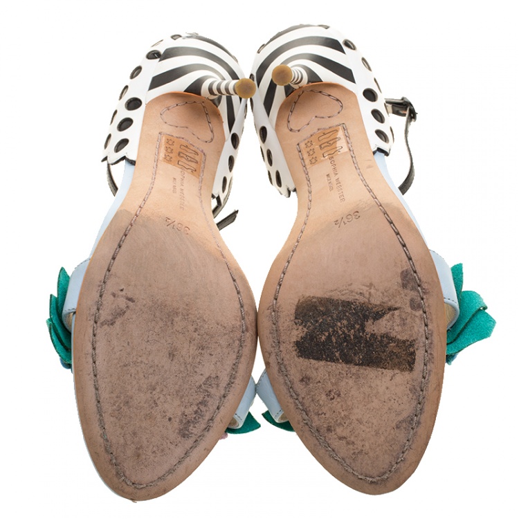 Pre Owned Sophia Webster Multicolor Leather Lilico Flower Embellished Ankle Strap Open Toe Sandals Size 36.5