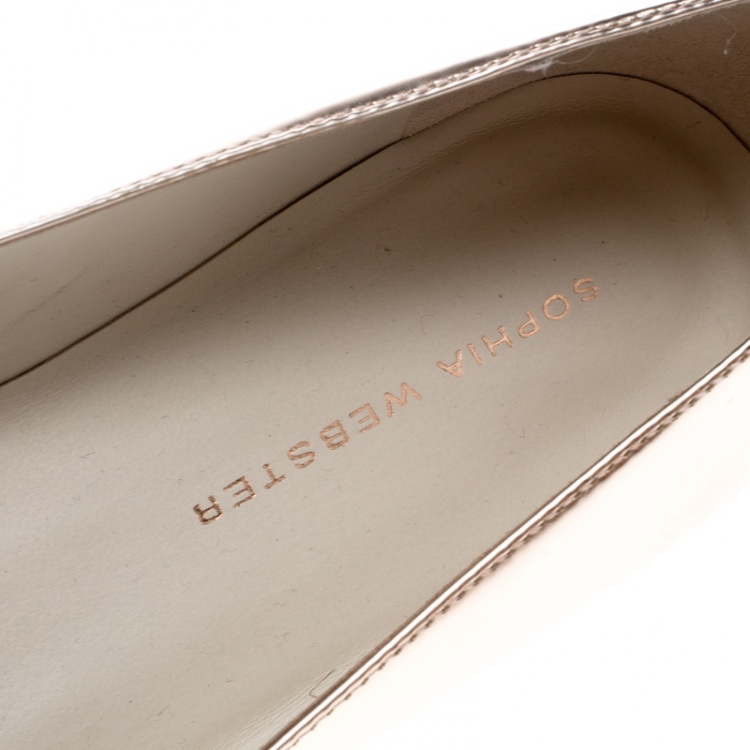 Pre Owned Sophia Webster Metallic Rose Gold Leather Bibi Butterfly Pointed Toe Ballet Flats Size 37