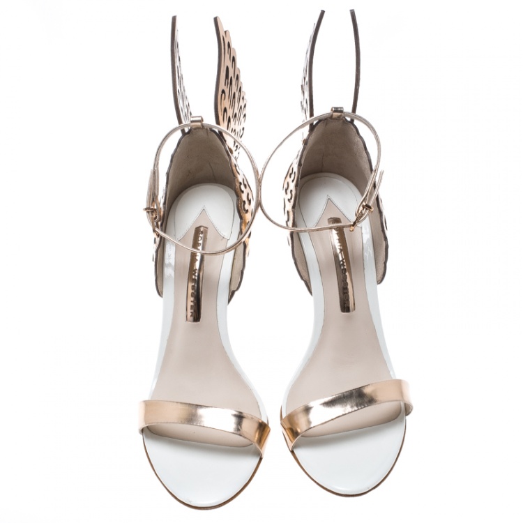 مملوكة مسبقًا Sophia Webster White and Laser Cut Rose Gold Leather Evangeline Open Toe Sandals Size 38.5