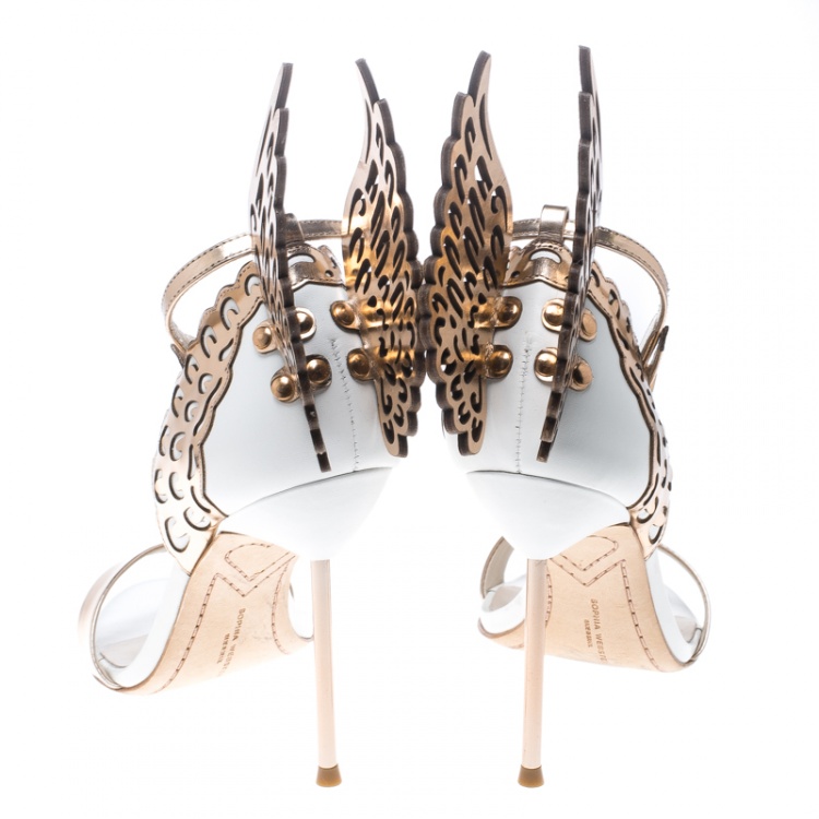مملوكة مسبقًا Sophia Webster White and Laser Cut Rose Gold Leather Evangeline Open Toe Sandals Size 38.5