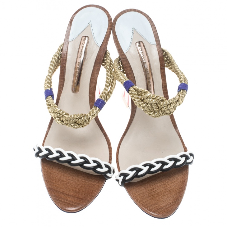 Pre Owned Sophia Webster Multicolor Braided Leather Tiffani Wedge Slide Sandals Size 40