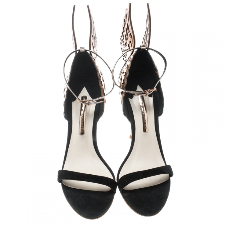 Pre Owned Sophia Webster Black Suede and Laser Cut Rose Gold Leather Evangeline Open Toe Sandals Size 41