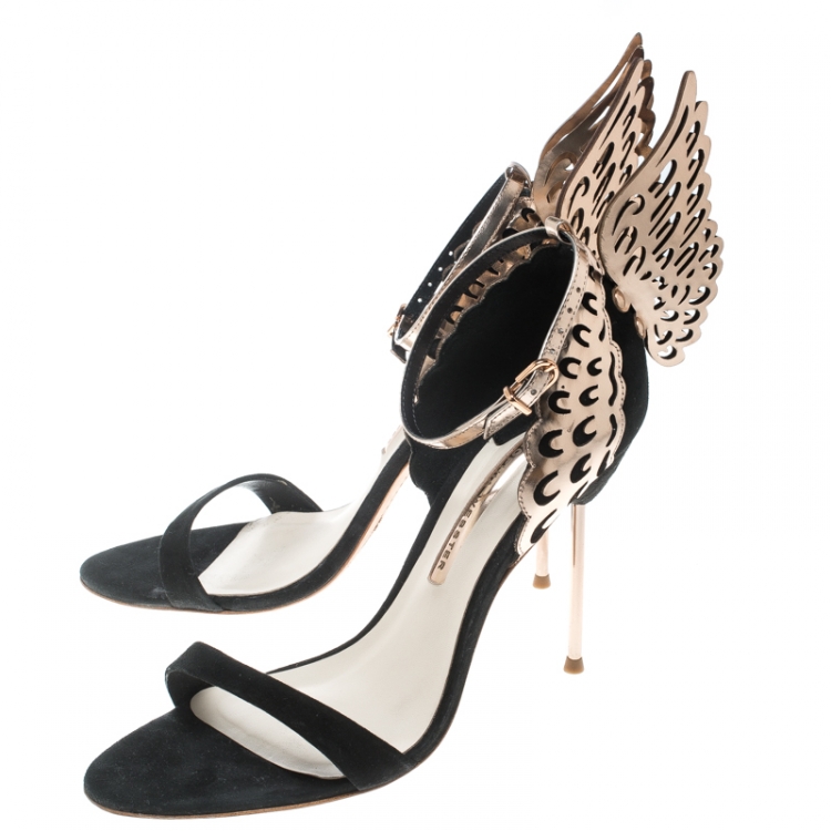 Pre Owned Sophia Webster Black Suede and Laser Cut Rose Gold Leather Evangeline Open Toe Sandals Size 41