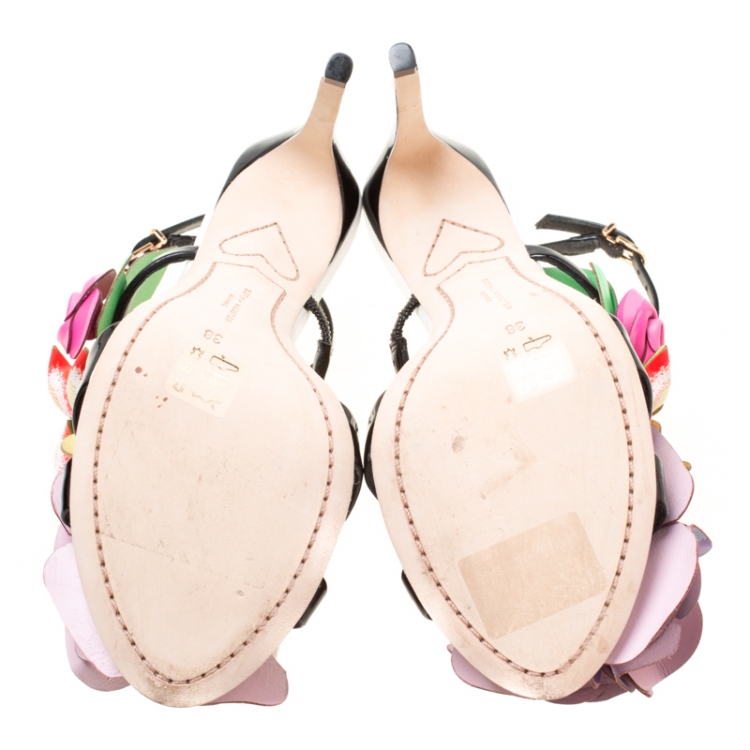 Pre Owned Sophia Webster Multicolor Patent Leather Jumbo Lilico T Strap Sandals Size 38