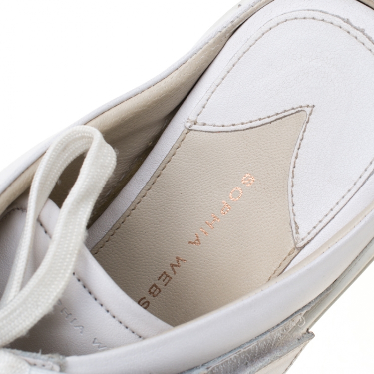 Pre Owned Sophia Webster White Leather Lilico Jessie Crystal Sneakers Size 40.5