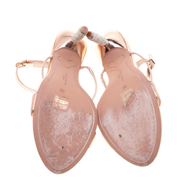 مملوكة مسبقًا Sophia Webster Rose Gold Leather Rosalind Crystal Heel Ankle Strap Sandals Size 39