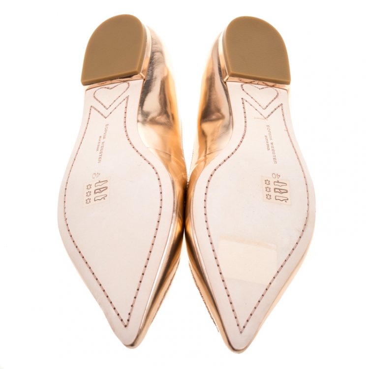 Pre Owned Sophia Webster Metallic Rose Gold Leather Bibi Butterfly Pointed Toe Ballet Flats Size 40