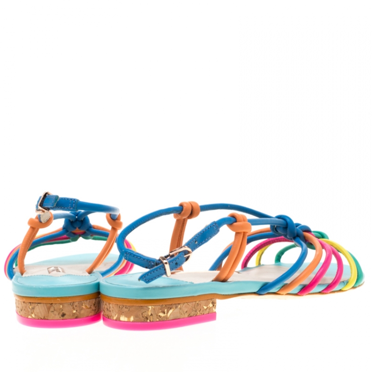 مملوكة مسبقًا Sophia Webster Multicolor Leather Cord Copacabana Flat Sandals Size 37.5